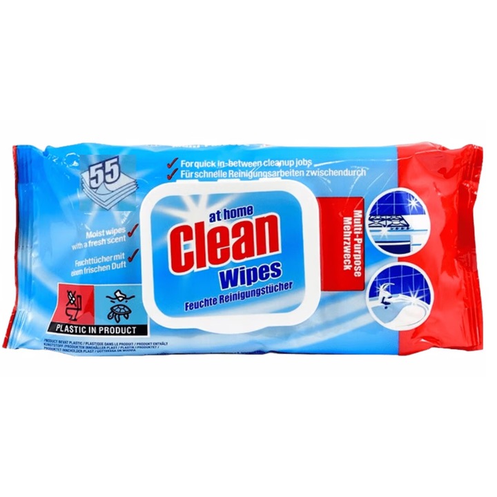 Servetele umede universale de curatare suprafete, At Home Clean, pachet 55 buc, parfum proaspat
