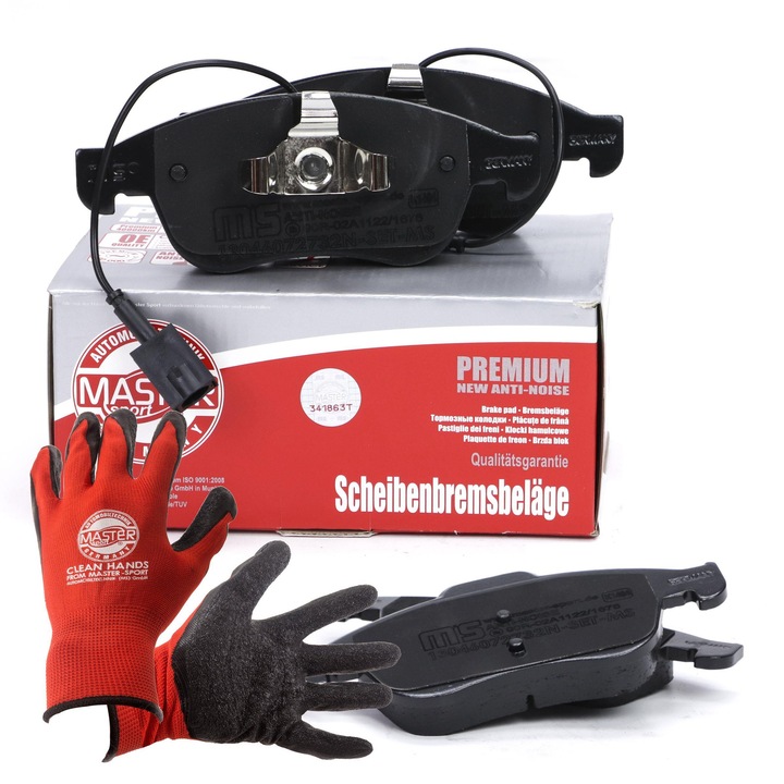 Fékbetétkészlet és kesztyű, Master-Sport, 205x155x64,8mm, piros, XL