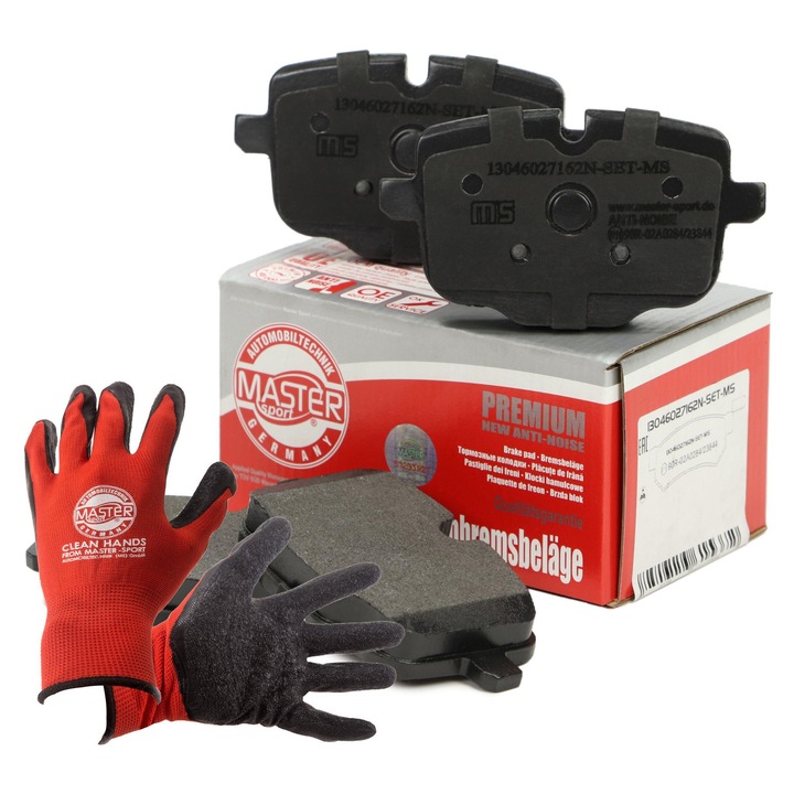 Set placute frana si manusi, Master-Sport, 13046027162N, 116x65,5x72,4mm, Rosu, XL