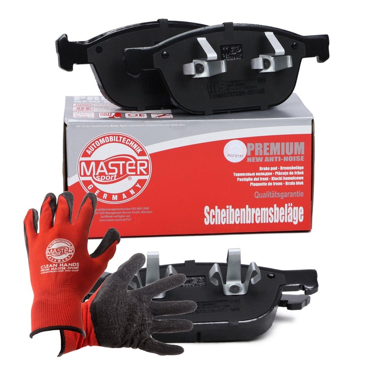 Fékbetét készlet és kesztyű, Master-Sport, 13046072722N, 20,3x19,8mm, piros, XL