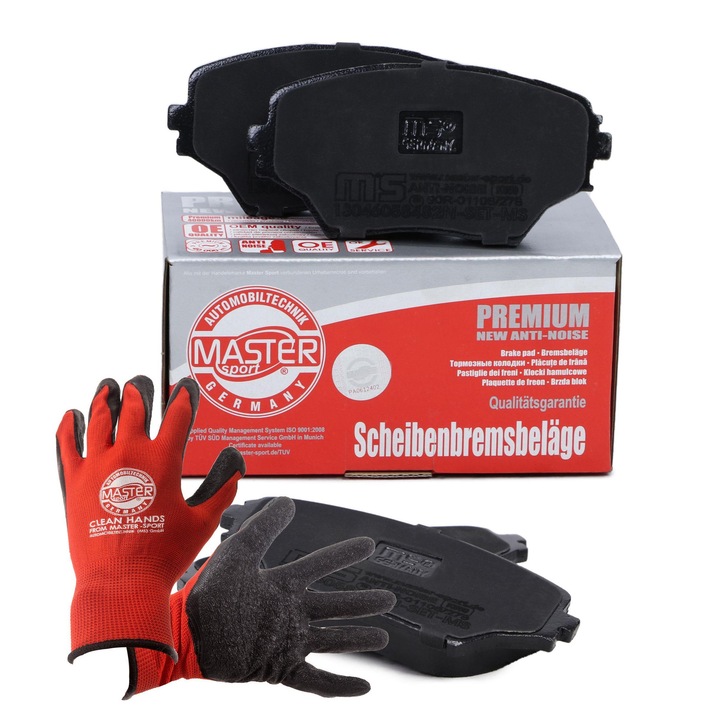 Fékbetét szett és kesztyű, Master-Sport, 123x60,5mm, piros, XL