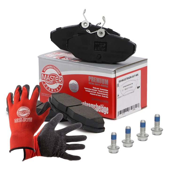 Fékbetétkészlet és kesztyű, Master-Sport, 114x49,5mm, piros, XL