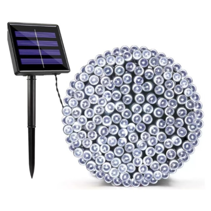 Instalație Solară Decorativă Crăciun 45m, BZRSH, 450 LED Alb Rece, Telecomandă, 8 Moduri Iluminare, IP44, Autonomie 8-10 Ore