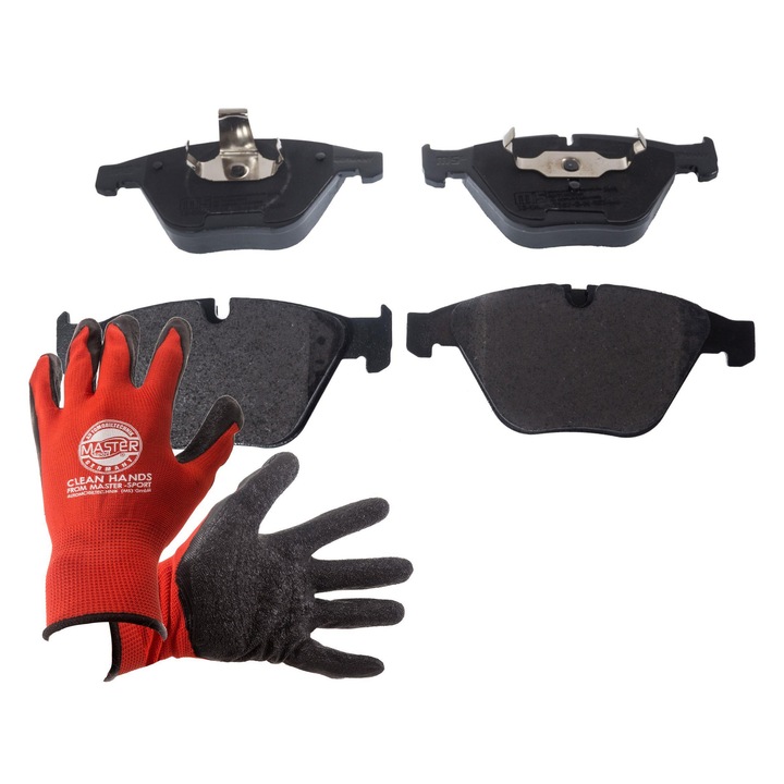 Set placute frana si manusi, Master-Sport, 13046071672N, 155x68,4mm, Rosu, XL