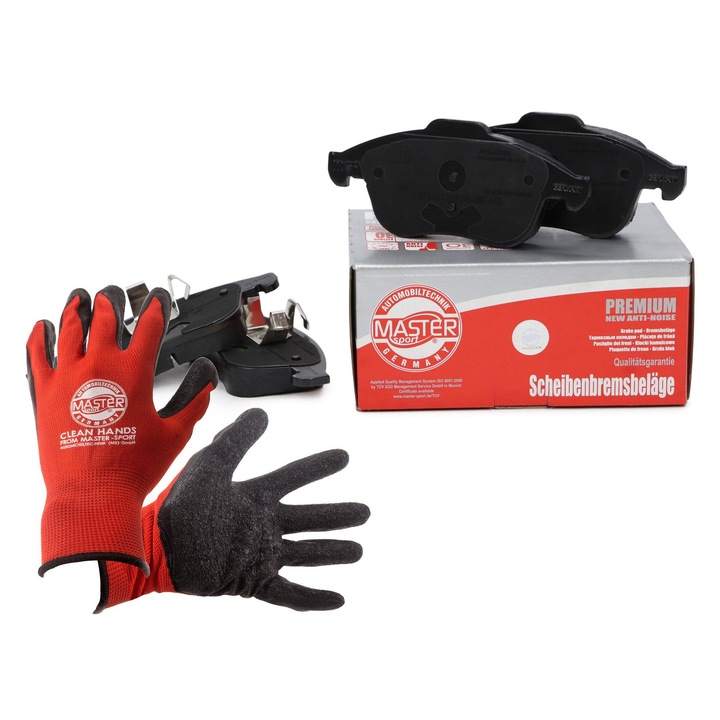 Fékbetét készlet és kesztyű, Master-Sport, 13046072492N, 155x63,1mm, piros, XL