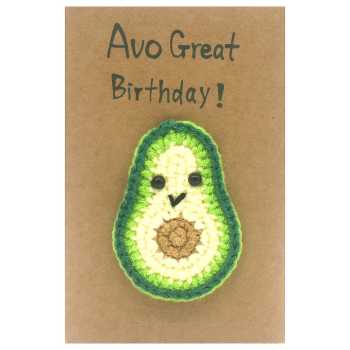 Felicitare crosetata, aniversara, model Avocado, Avo Great Birthday