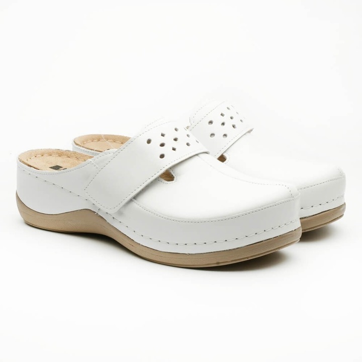 Saboti medicali, de dama, din piele, bleumarin, Leon 902, Alb, 39