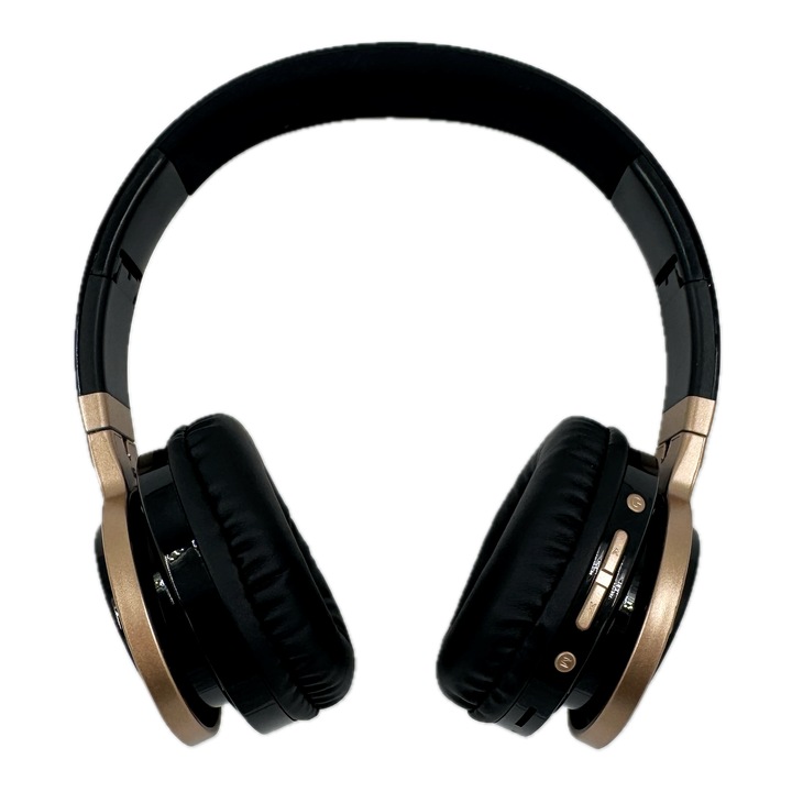 Vezeték nélküli fejhallgató, RGB világítás, Erőteljes basszus, összecsukható, mikrofonnal, Fekete-Arany