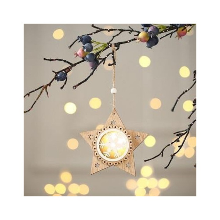 Decoratiune de Craciun, forma stea, cu LED, alimentare cu baterii, lumina calda(2700 K), Masterled