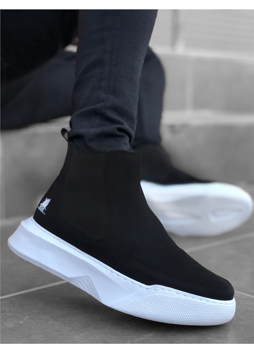 Chelsea csizma, BOA, BA0150, Vinnex/Polietilen, Fekete/Feher, Black Grain