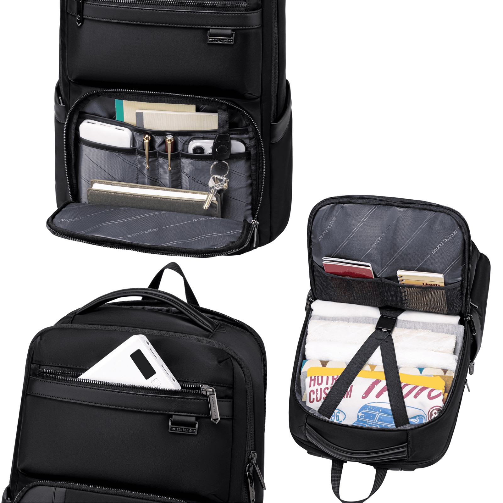 Rucsac business laptop 18L cu 14 compartimente, elegant si impermeabil Arctic Hunter B00808black