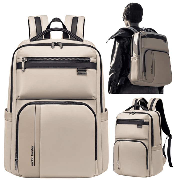 Vízálló laptop hátizsák 18L, Arctic Hunter, bézs, 46x30x13cm, 14 zseb