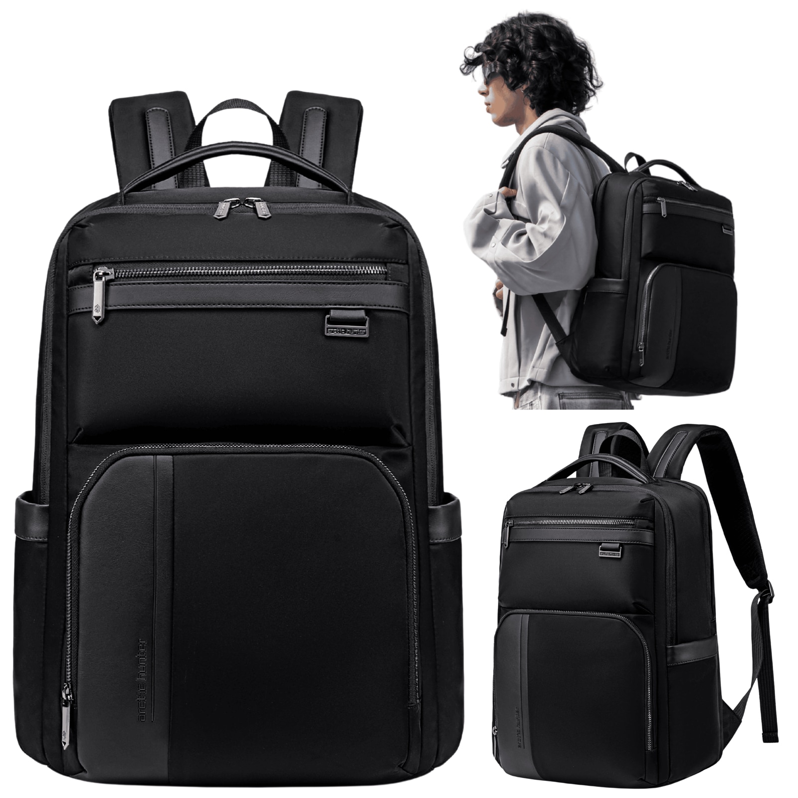 Rucsac business laptop 18L cu 14 compartimente, elegant si impermeabil Arctic Hunter B00808black