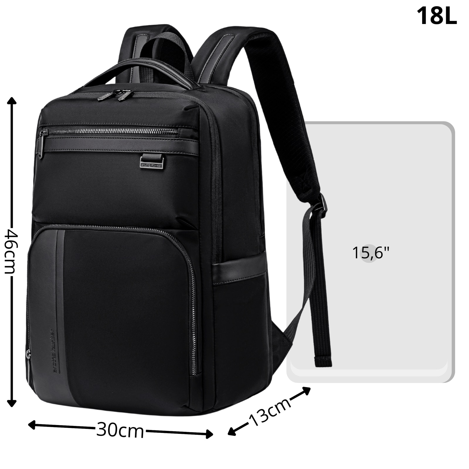 Rucsac business laptop 18L cu 14 compartimente, elegant si impermeabil Arctic Hunter B00808black
