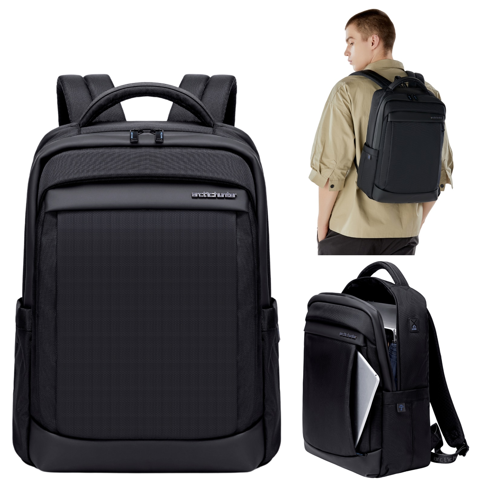 Rucsac business laptop 14,5L cu 10 buzunare, impermeabil si elegant Arctic Hunter B00478black