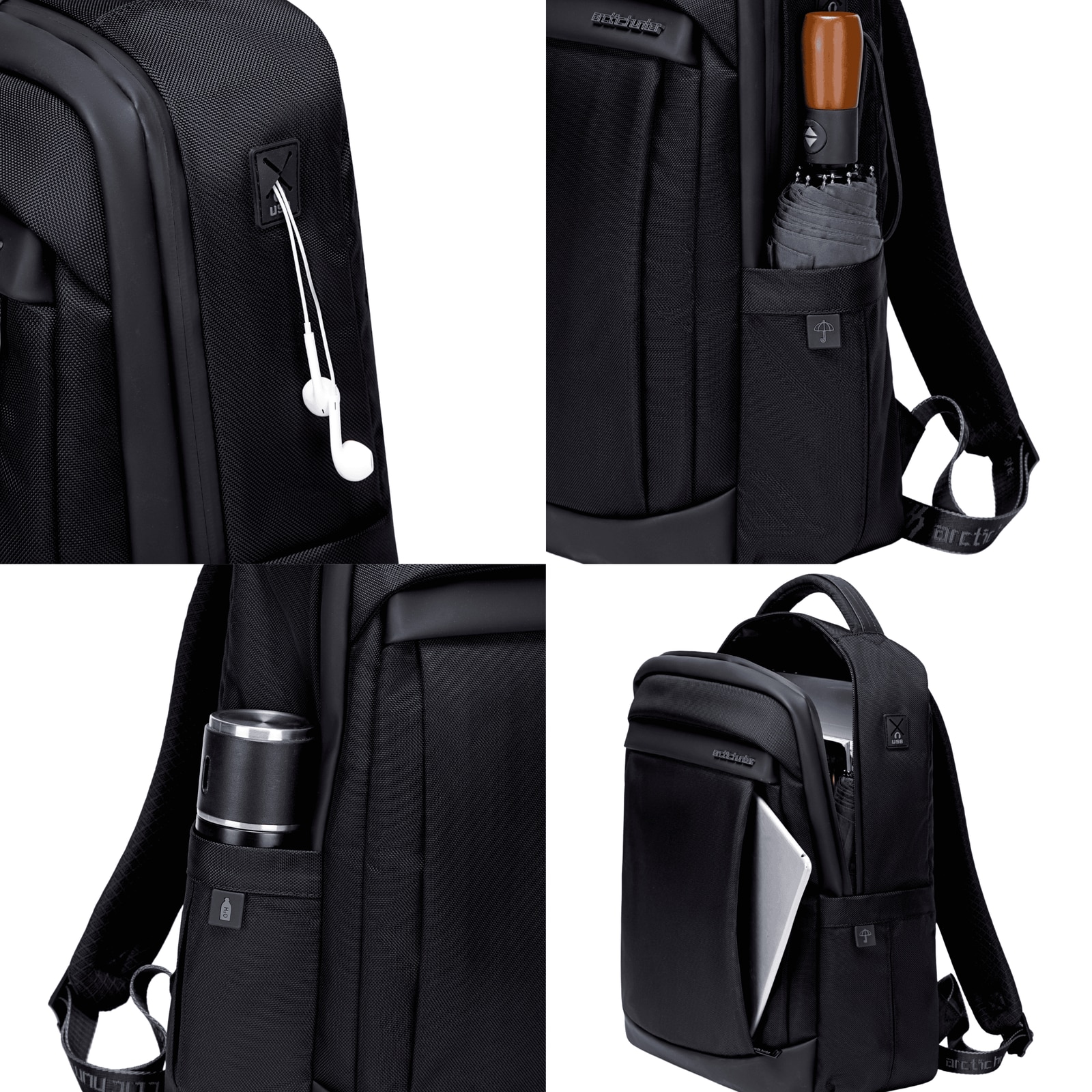 Rucsac business laptop 14,5L cu 10 buzunare, impermeabil si elegant Arctic Hunter B00478black