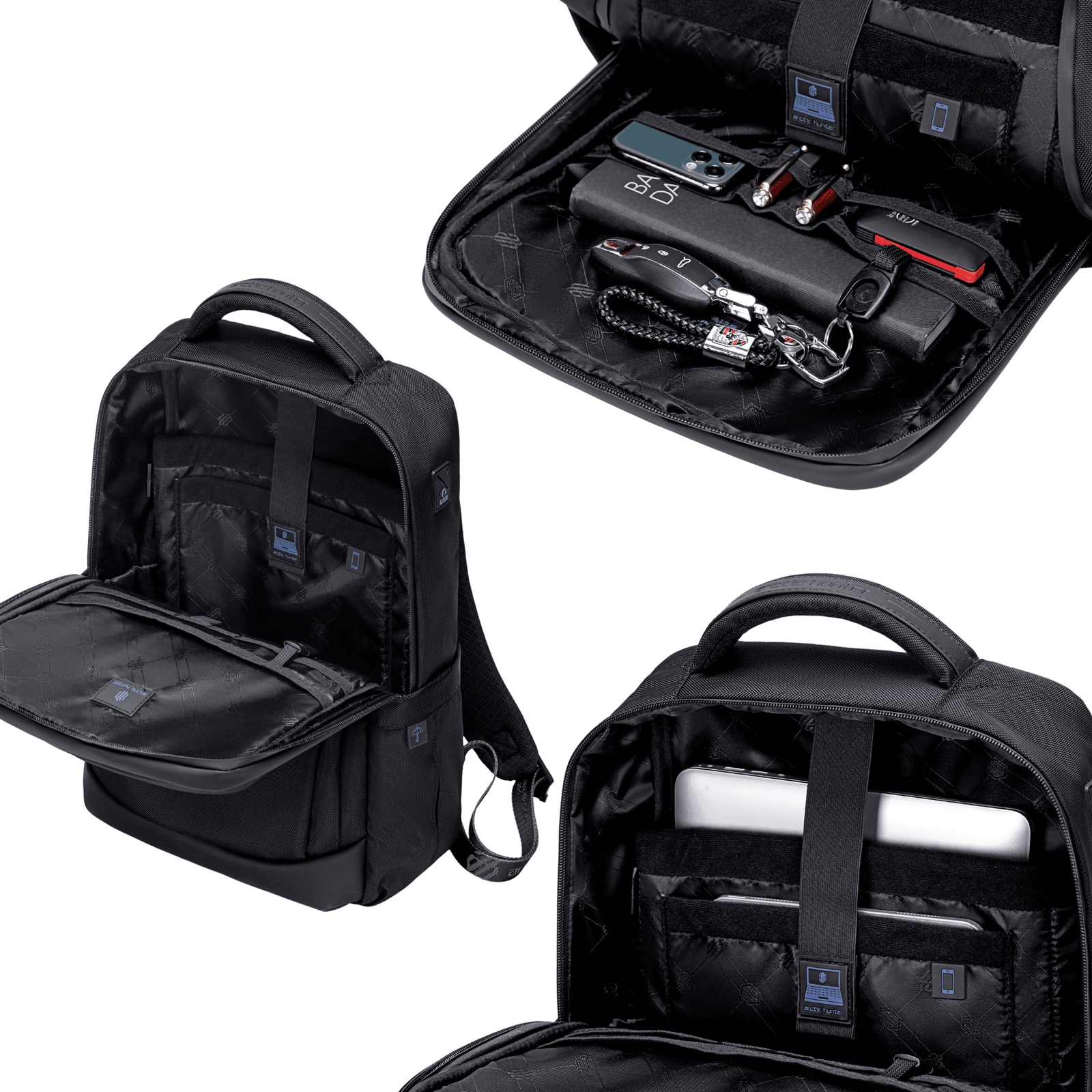 Rucsac business laptop 14,5L cu 10 buzunare, impermeabil si elegant Arctic Hunter B00478black