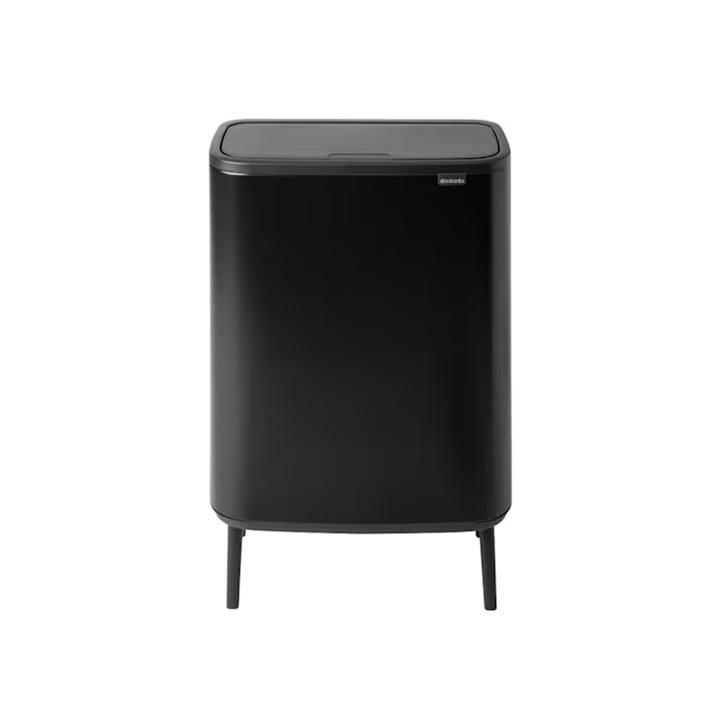 Cos de gunoi cu picioare Brabantia, Bo Touch Bin Hi, capacitate 2 x 30 litri, 2 compartimente detasabile, capac cu inchidere/deschidere silentioasa, material otel inoxidabil, negru mat