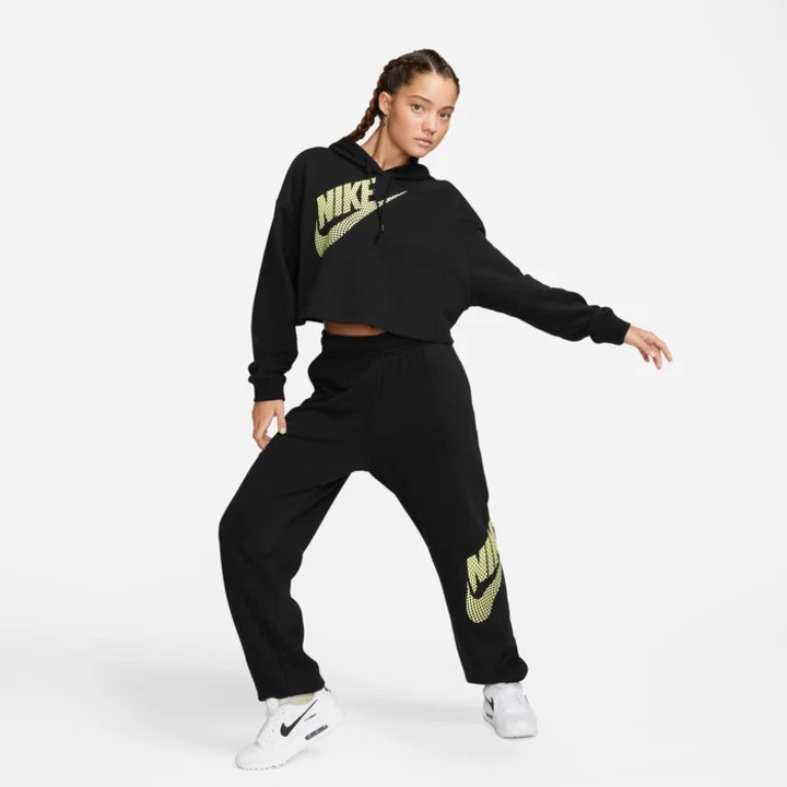 Nike Черен Спортно облекло Дамски къс поларен суичър с качулка, размер М