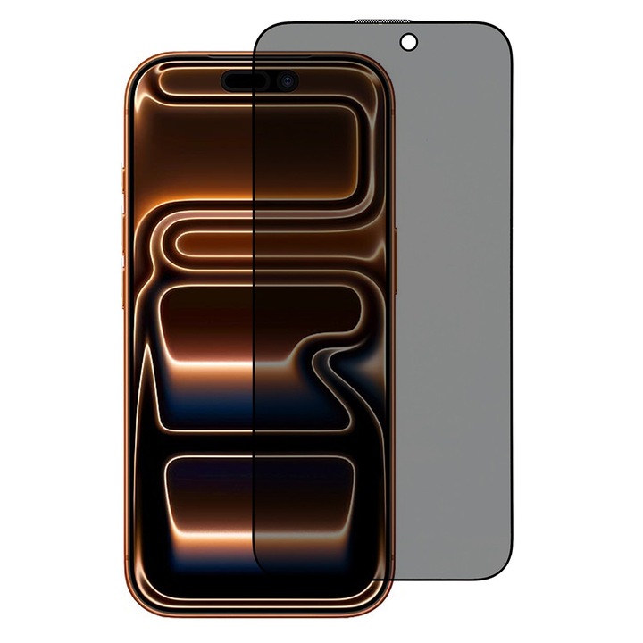 Стъклен Протектор Privacy за iPhone 17 Pro Max, Затъмняващ ефект, Прозрачен/ Черен