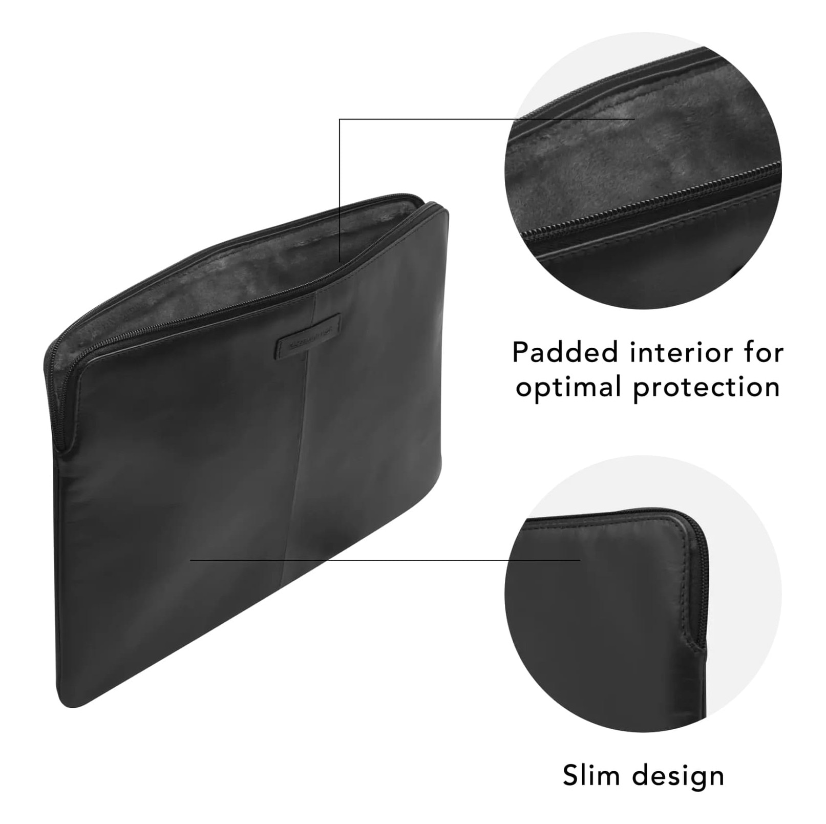 Husa pentru laptop dbramante Skagen Pro, din piele naturală, design rezistent la șocuri, ultra-subțire, negru, 14x15 inchi