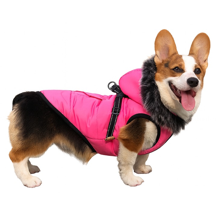 Pet & More Palton de iarnă impermeabil pentru câini cu căptușeală fleece și bandă reflectorizantă – roz, S