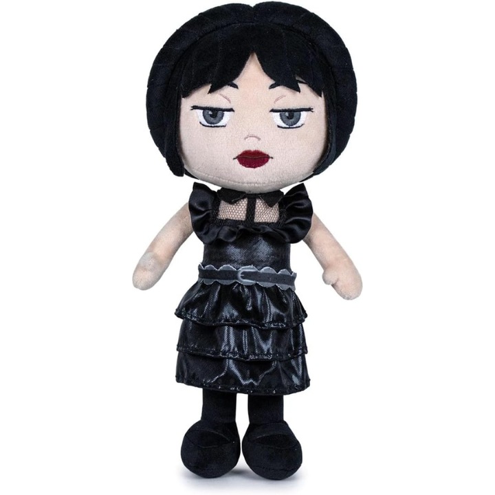 Papusa de Plus Wednesday Addams 25 Cm – Jucarie Moale, Originala Giochi Preziosi, Cadoul Perfect pentru Copii