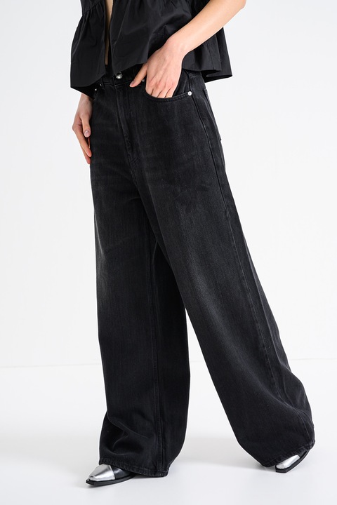 GANNI, Blugi cu croiala ampla si talie inalta, Negru stins