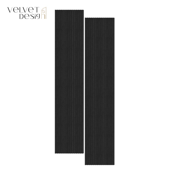 Riflaj decorativ Top Line, set 2 panouri acustice din lamele MDF cu furnir natural si baza fetru PET, 2.88 mp suprafata acoperita/ pachet, 2400 x 600 x 21 mm/ panou, culoare Gri Grafit, atenuare zgomot 80% (NRC 0.8), Velvet Design