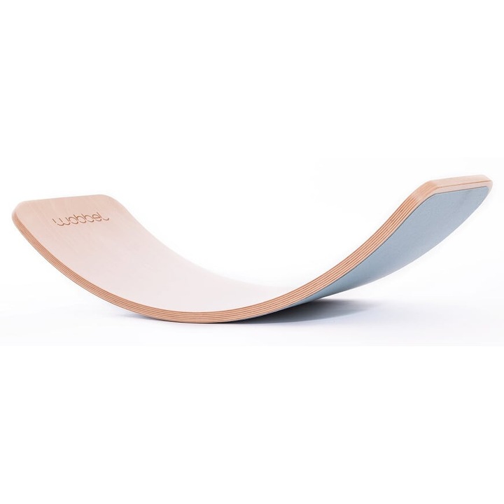 Placa de echilibru Wobbel Original, natur, lacuita, cu strat de lana albastra Sky