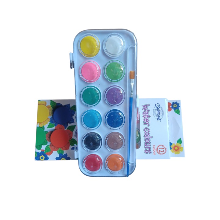 Комплект 12 Цвята Акварелни Бои, Пастел, С Четка, В Картонена Кутия, Vision XXI