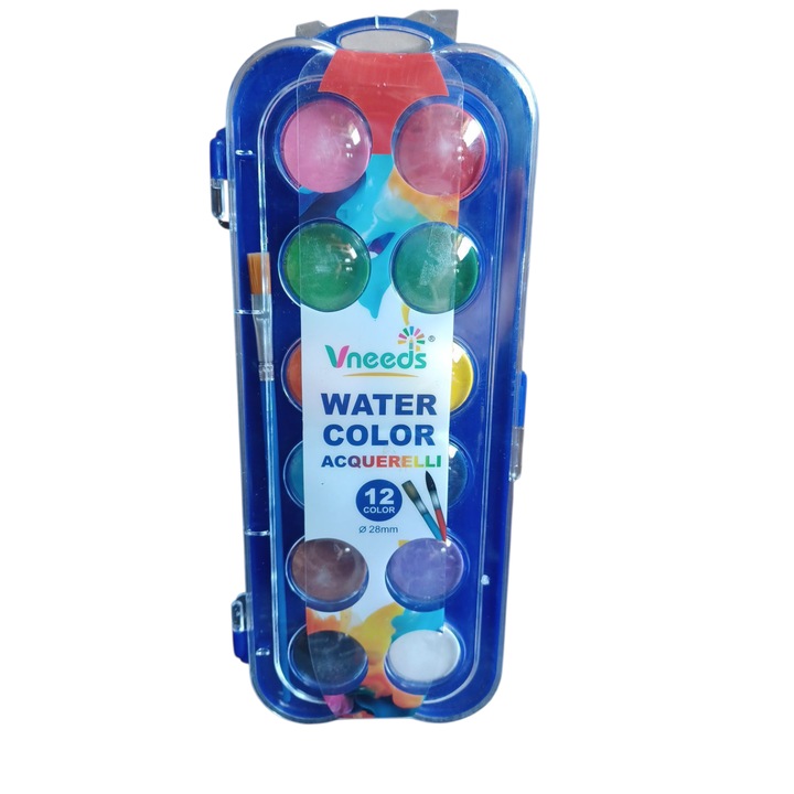 Комплект 12 Цвята Акварелни Бои, Пастила 28мм, С Четка, Vision XXI