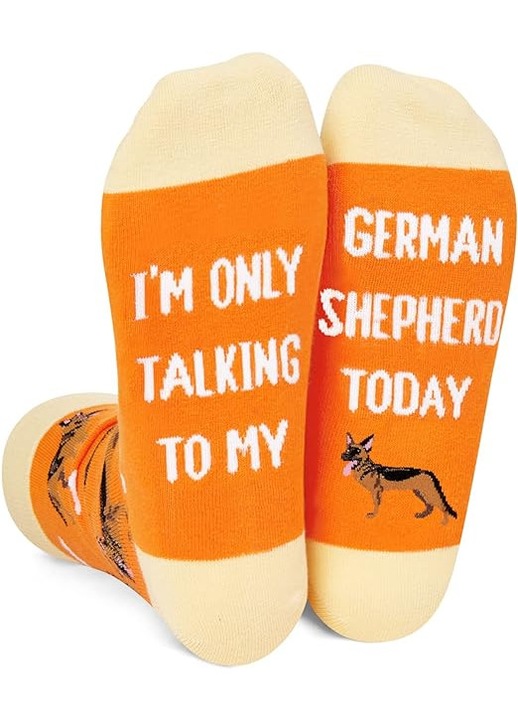 Sosete lungi, amuzante, cu mesaj pe talpa, tematica caini German Shepherd, marime universala