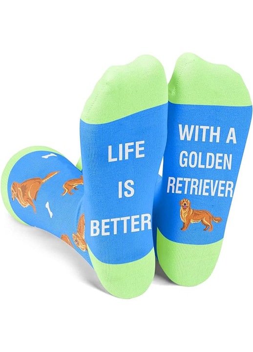 Чорапи, дълги, забавни, със съобщение на стъпалото, тематика куче Голдън Ретривър, универсален размер