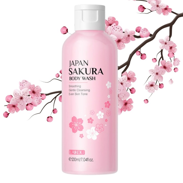 Tusfürdő Japán Cseresznyevirág (Sakura) Kivonattal, C és E Vitaminnal + 15 Aminosavval 200ml, LAIKOU®