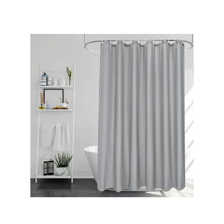 Perdea de dus, rezistenta la mucegai, lavabila, cu uscare rapida, cu 12 carlige, 180x180cm, gri, EurCross