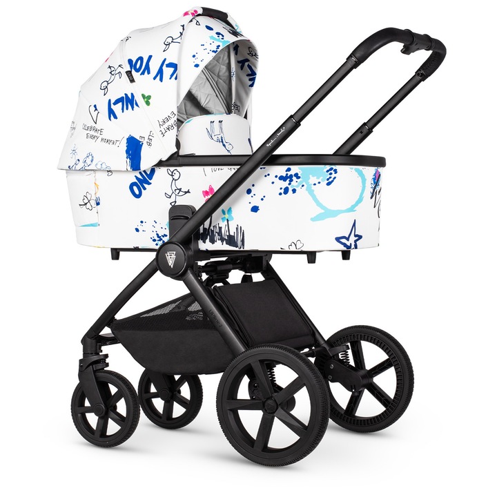 Carucior Venicci Upline 2 P&B White, LIMITED EDITION, pliere cu o singura mana, modul sport reversibil, Protectie UV 50+, inclinare sezut in 3 pozitii, suspensii pe toate cele 4 roti, centura magnetica in 5 puncte, suport pahar