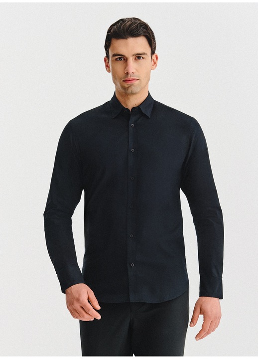 Camasa eleganta neagra pentru barbati, 100 % bumbac, Slim Fit, Pako Lorente, Negru