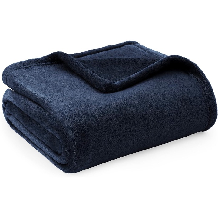 Patură pufoasă Bedsure, fleece, pufoasă, respirabilă, bleumarin, 150x200cm