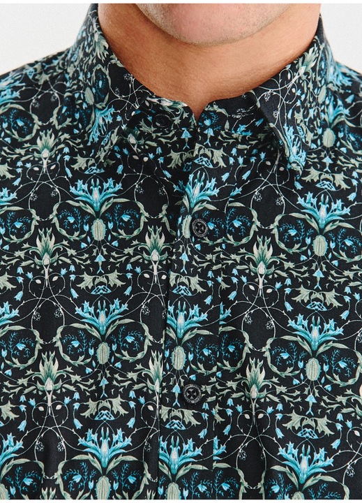 Férfi fekete ing türkiz virágmintával, Regular Fit, Pako Lorente, Fekete