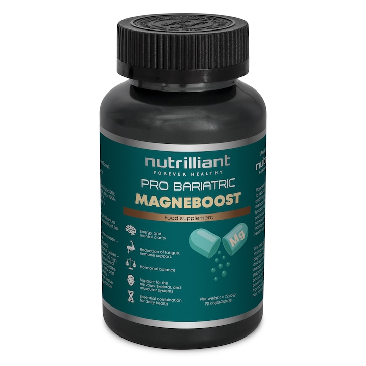 NUTRILLIANT MagneBoost| Magneziu citrat cu zinc pentru stres si energie, 90 capsule