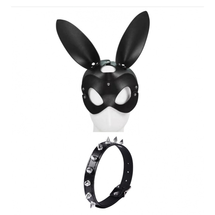 Masca Jucărie Sexuală pentru Adulți, Set 2 Bucăți, Negru și Argintiu, Dimensiune Universală Reglabilă