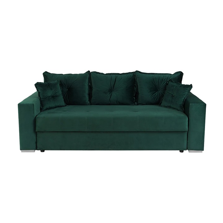 Canapea extensibila Expomob ARISSA, 3 locuri, cu arcuri, dimensiune 235x110x77 cm, culoare verde inchis