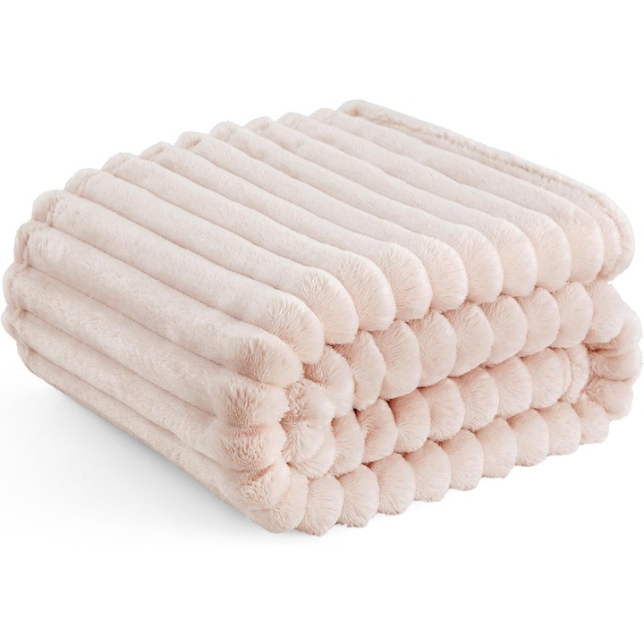 Patura pufoasa din fleece flanel Premium, Bedsure – Microfibra Imbunatatita, Ultra-Pufoasa si Calduroasa, Usoara si Respirabila, 150 x 200 cm, Roz Deschis