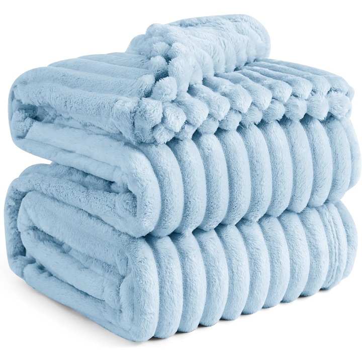 Patură din fleece, Bedsure, ultra-pufoasă și călduroasă, albastru deschis, 220x240cm