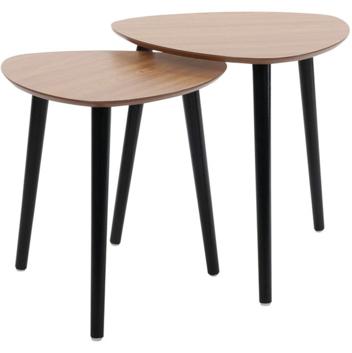 Két darab, háromlábú fenyőfa dohányzóasztal szett