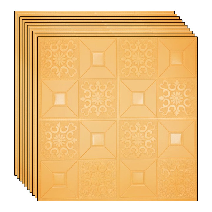 Комплект 20 x самозалепващи 3D тапети NEXTLY, за стена или таван, водоустойчиви, регулируеми, силно лепило, лесни за инсталиране, покривна площ 9.8 кв.м, 70x70 см, модерен дизайн, оранжев, код 73