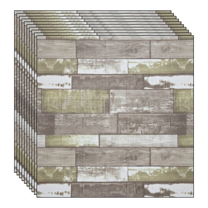 Комплект 10 броя 3D тапети NEXTLY, самозалепващи, за стена или таван, водоустойчиви, регулируеми, със силно лепило, лесни за монтаж, покривна площ 5.3 кв.м, 70x77 см, модерен дизайн, кафяво-зелени, код 8