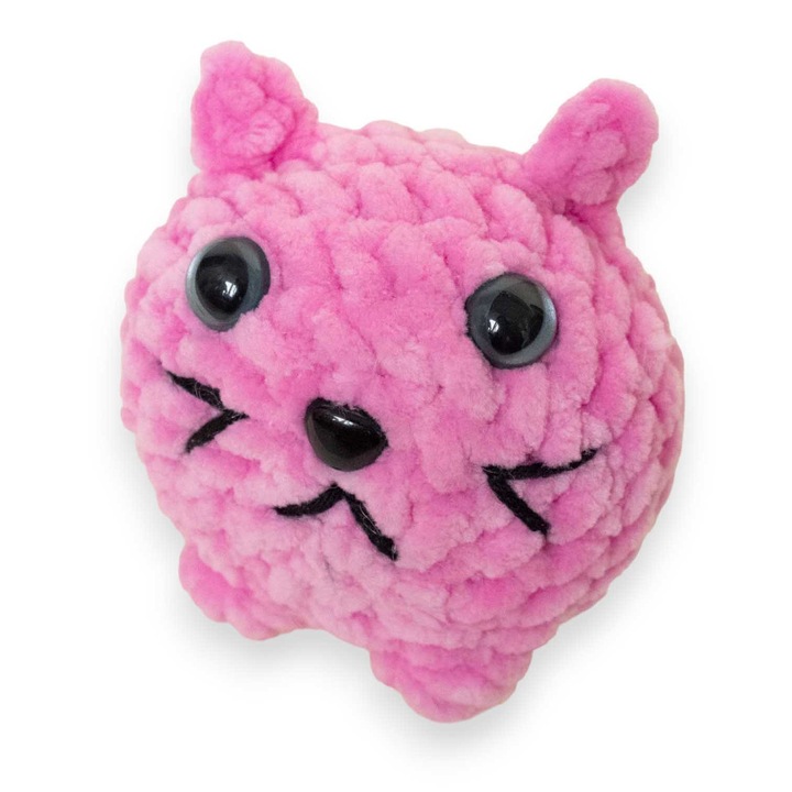 Jucarie pisica rotunda crosetata din fir de plus, Mirinka, lucrata manual, 7 cm