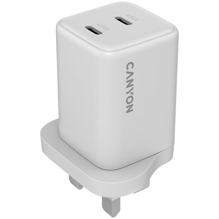 Incarcator Canyon 65W, 2xUSB-C + 1xUSB-A, design compact, protectie la supratensiune, alb